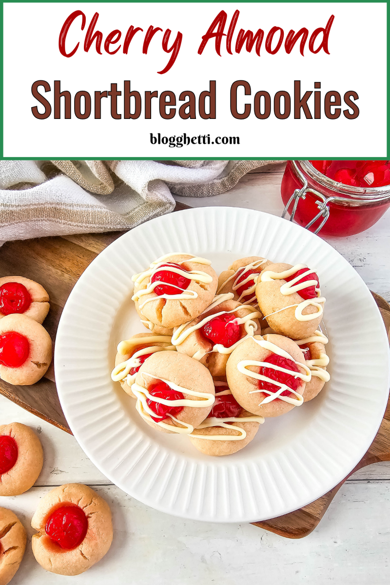 A plate of freshly baked Cherry Almond Shortbread Cookies, each one a perfect bite-sized treat.