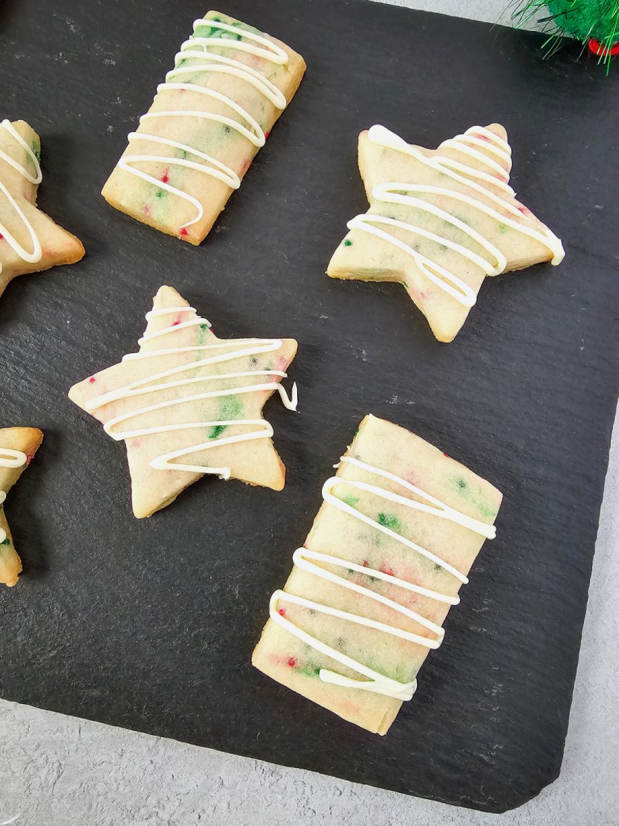 close up of cutout cookies