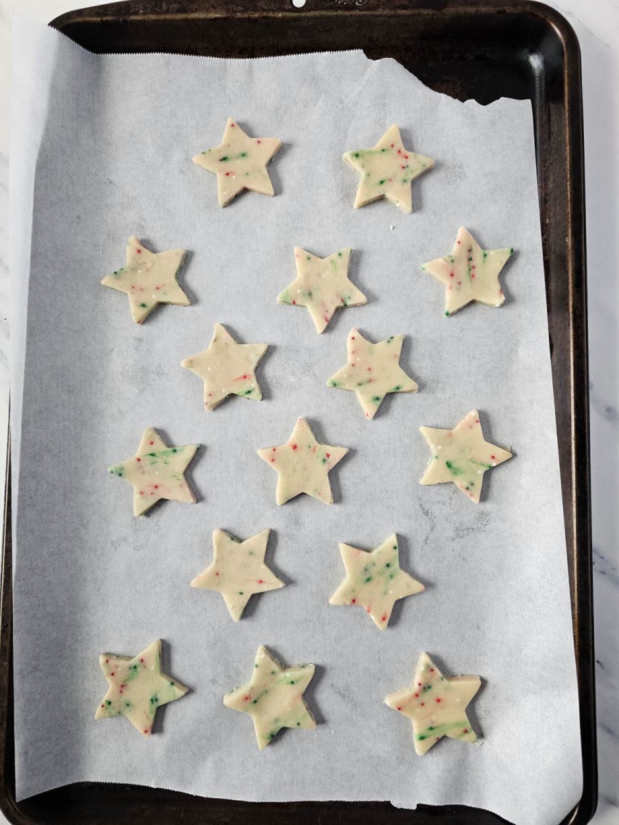 place cutouts on baking sheet