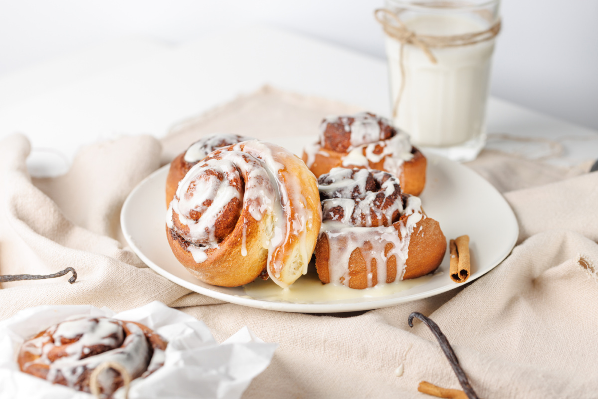 plate of homemade rolls with cinnamon