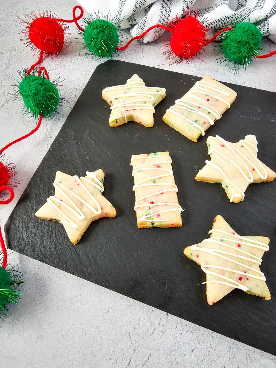 sprinkle shortbread on black board