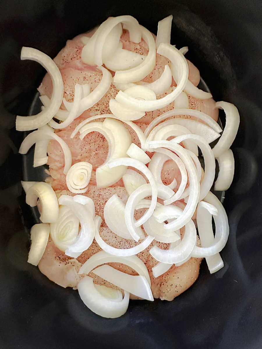 onions on top of chicken