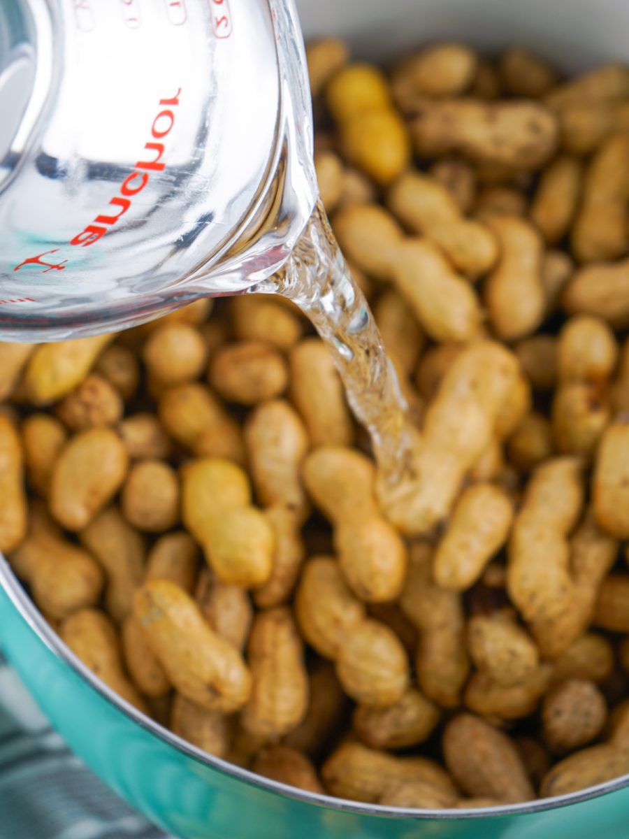 pouring water in pot of nuts