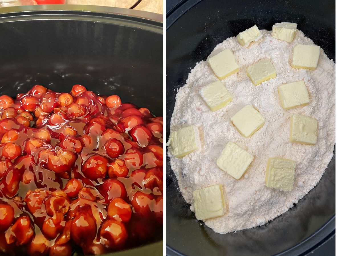 cherry filling and cake mix on top