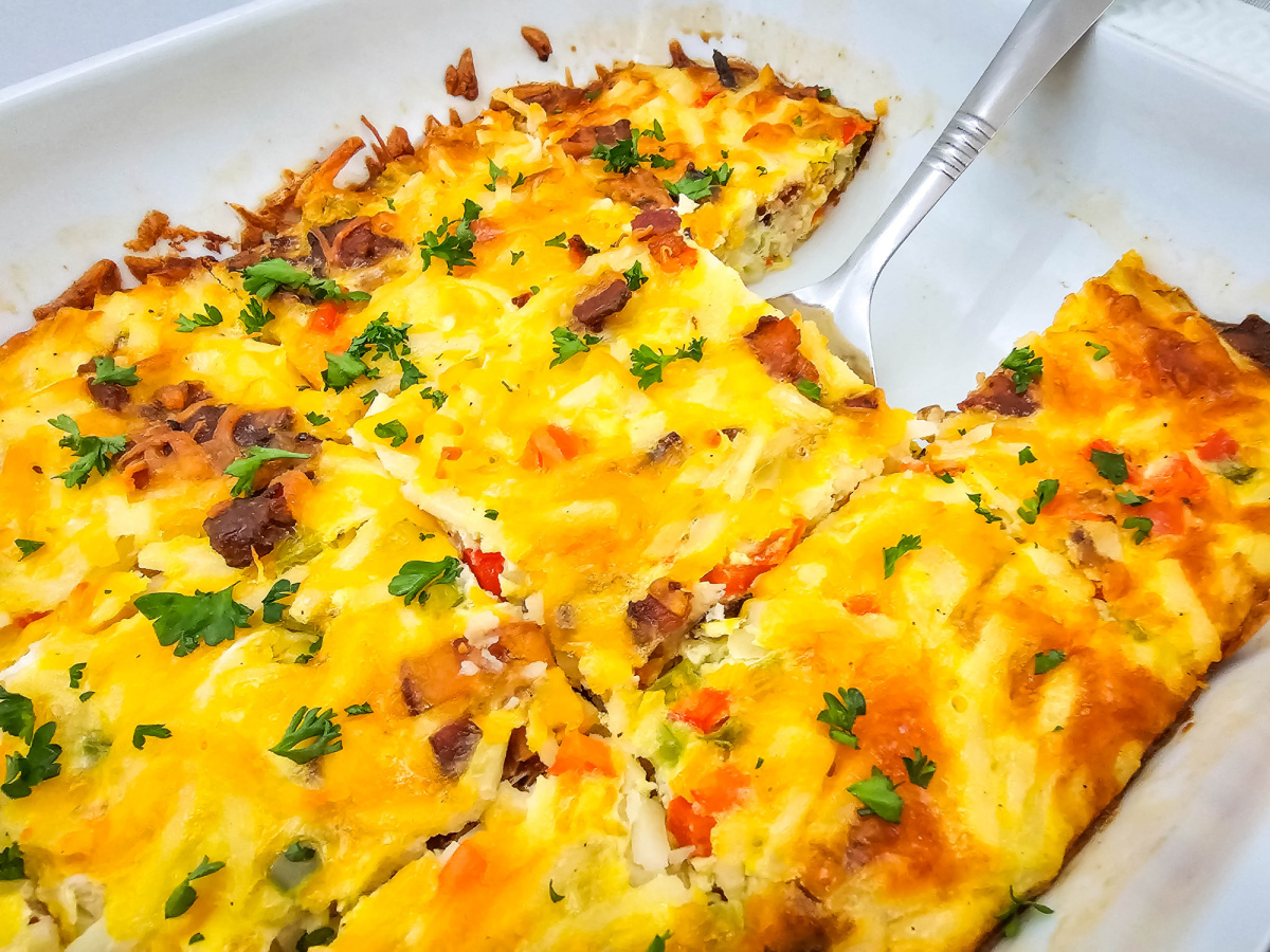 hashbrown and egg bake in pan