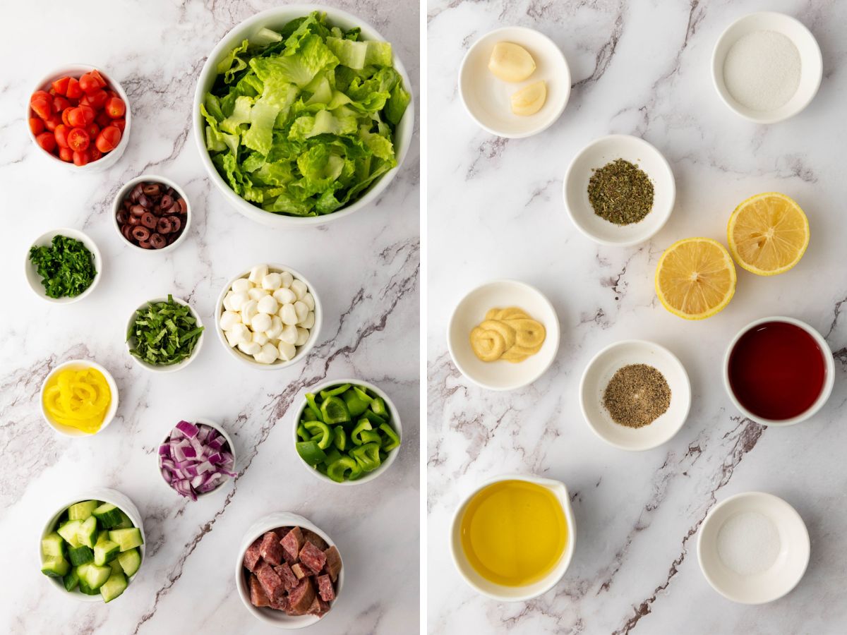 ingredients for chopped salad and dressing