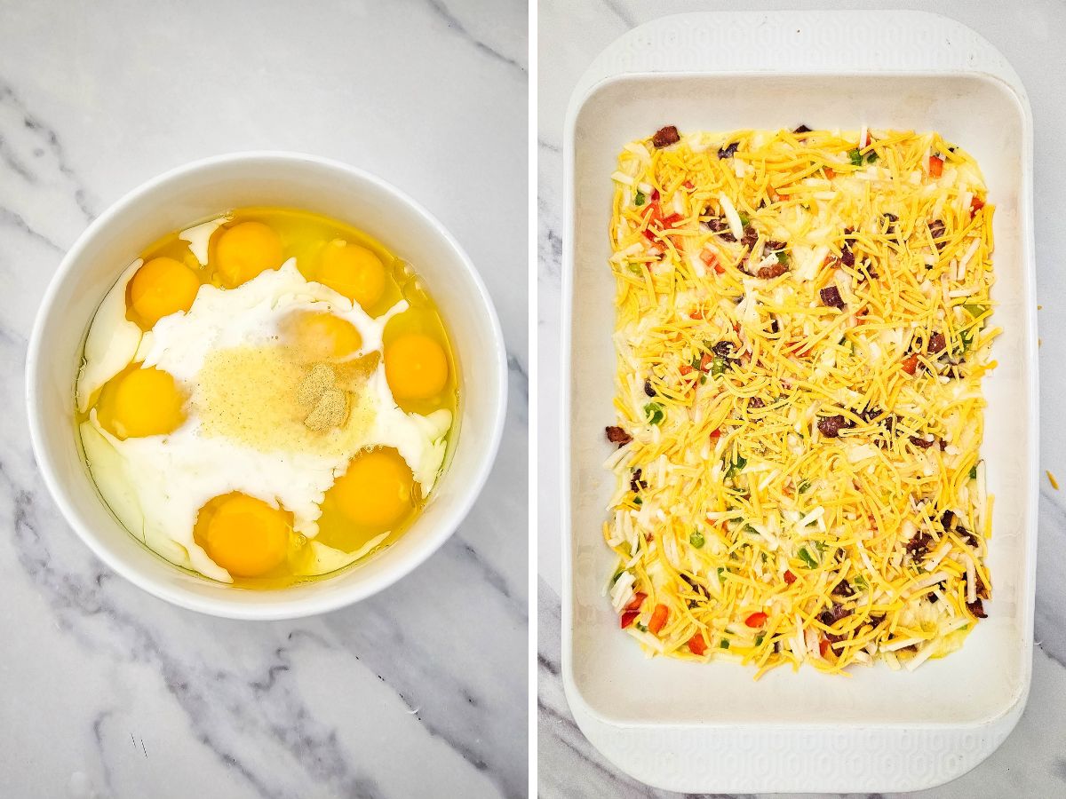 mix egg mixture in bowl and pour in casserole