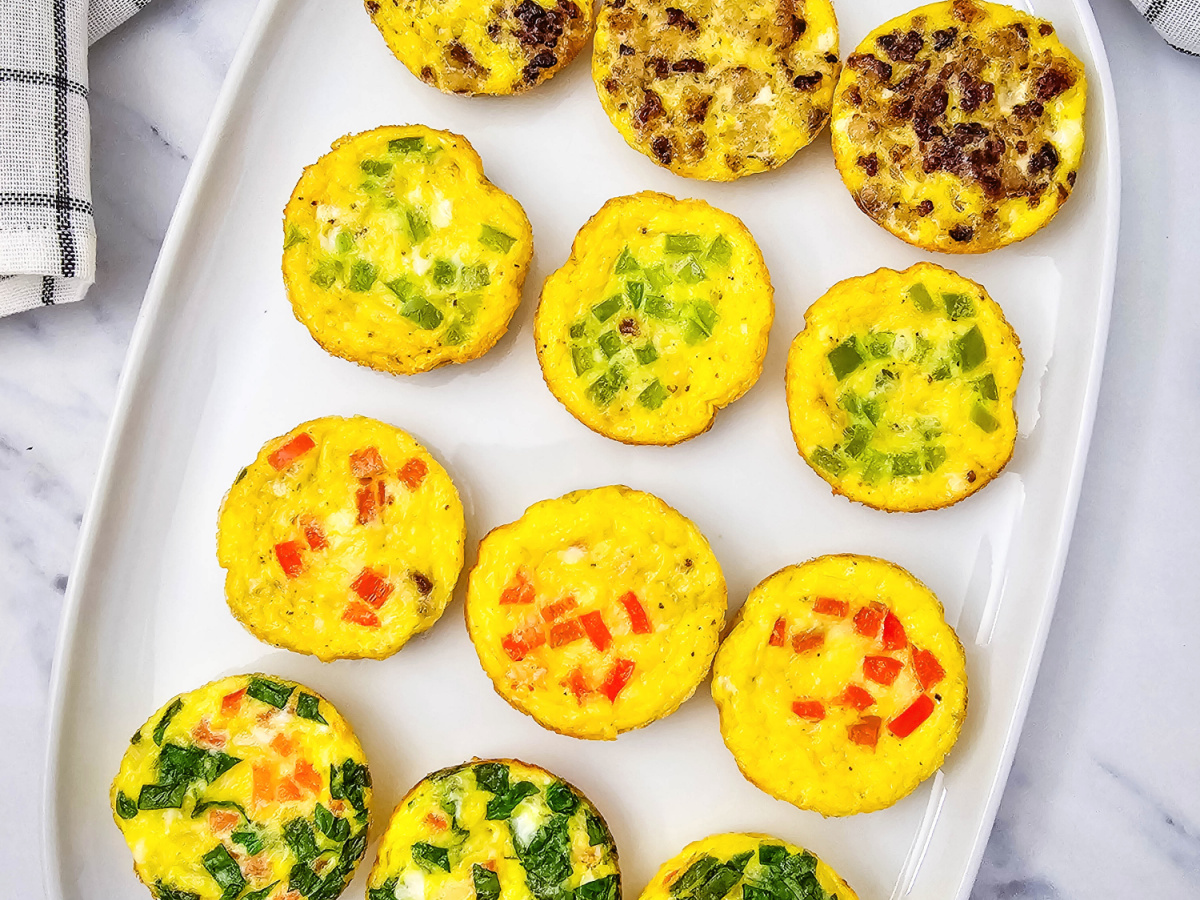 muffin tin omelets on white tray