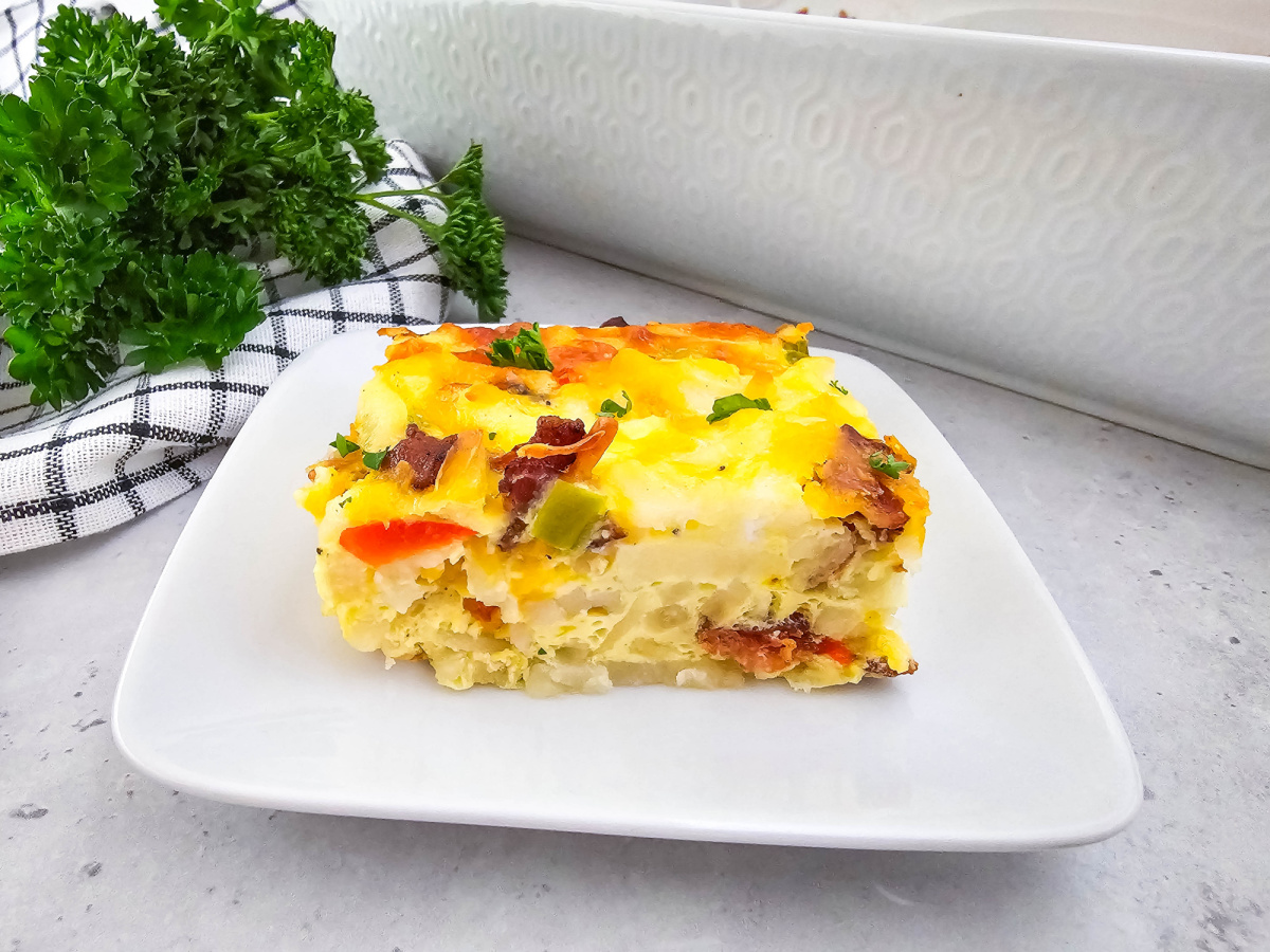 slice of hashbrown breakfast casserole on plate