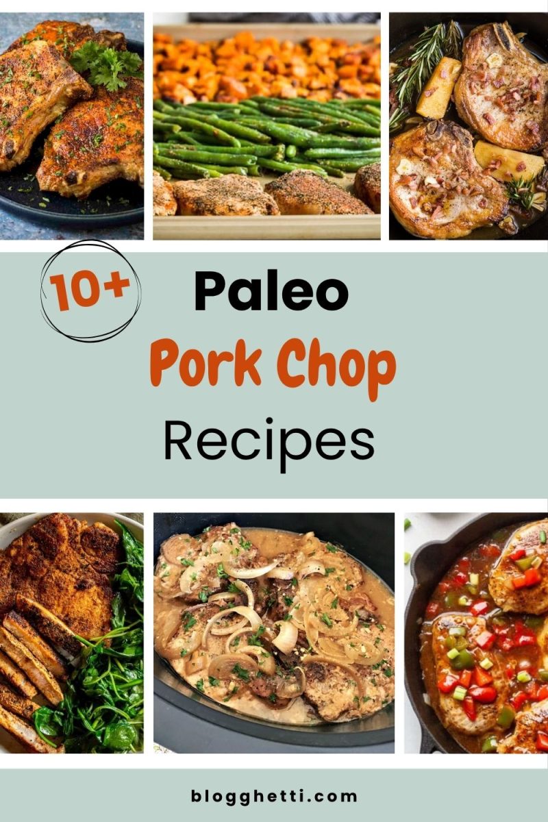 A collection of different Paleo pork chop dishes, showcasing various cooking methods and presentations.