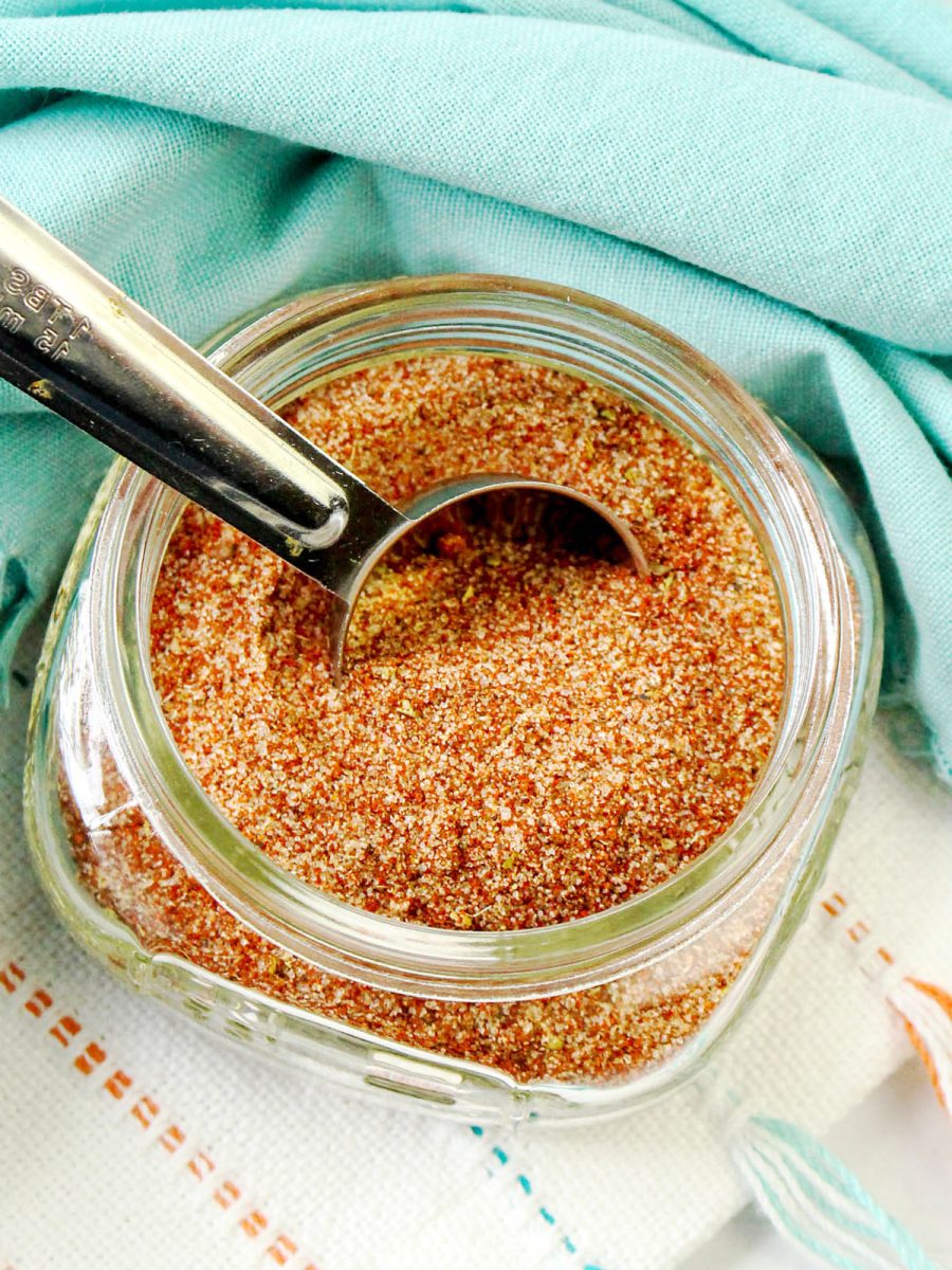 overhead view of jar with barbeque spices