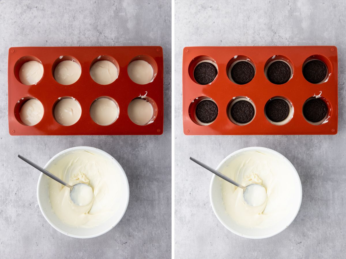 melting white chocolate and adding some to the cookie mold