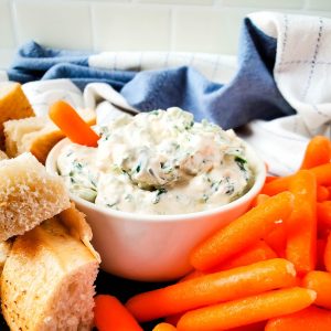 feature image for dip in bowl with bread pieces and carrots