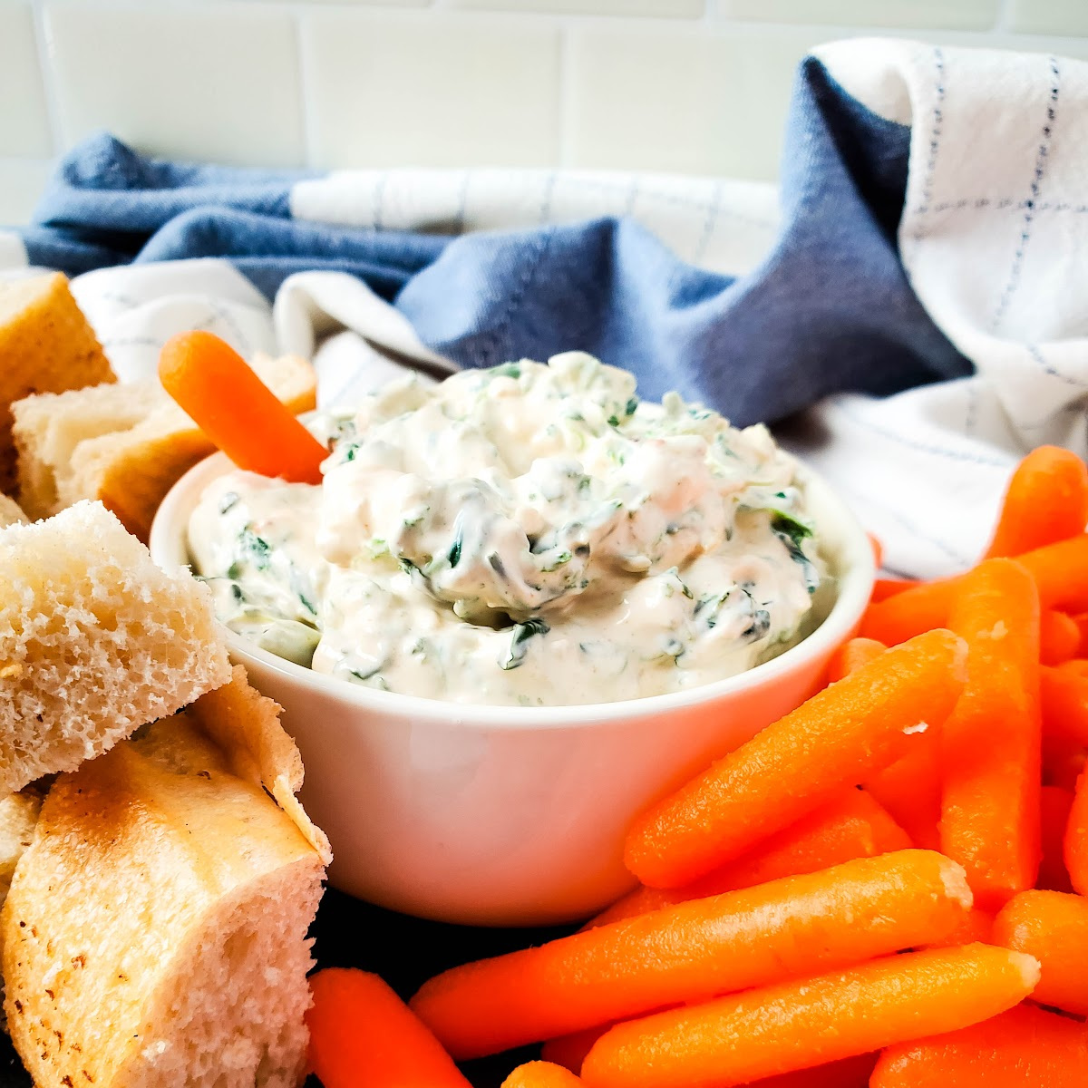 feature image for dip in bowl with bread pieces and carrots